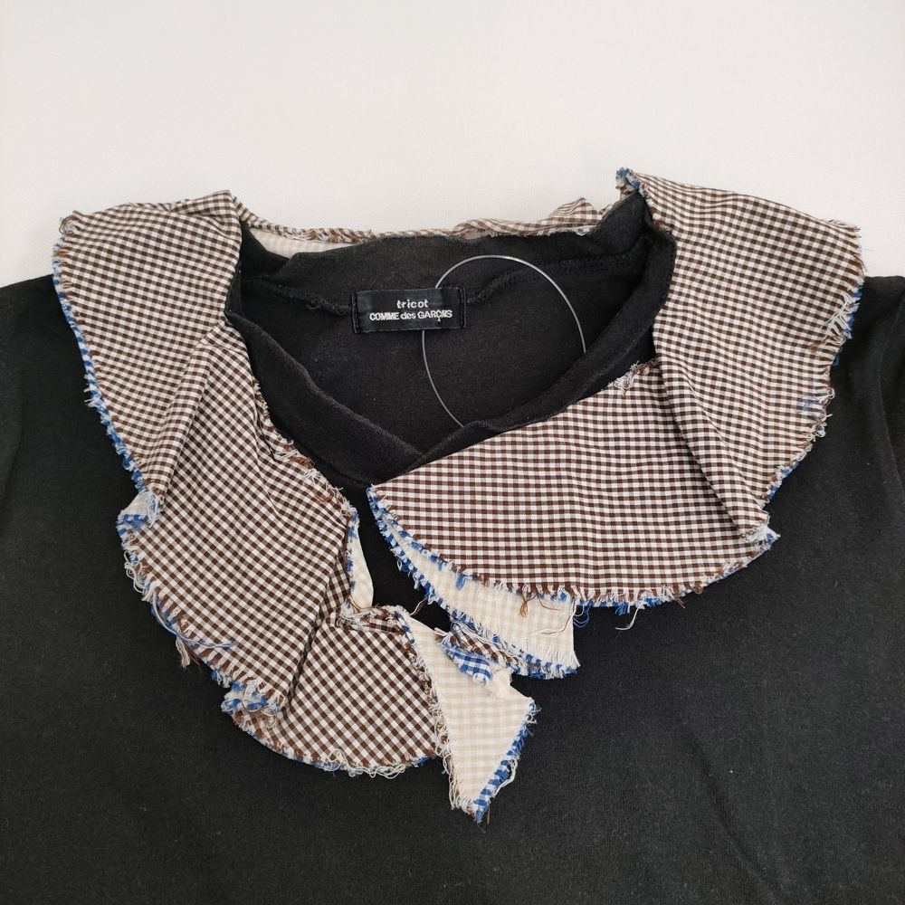 トリココムデギャルソン / ギンガムチェック立体装飾Tシャツ 黒 S トリココムデギャルソン / ギンガムチェック立体装飾Tシャツ 黒
