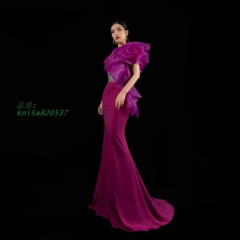 カラードレス パープル ブルー レッド マーメイドドレス ロングドレス パーティー 演出 舞台 ステージ衣装 ワンショルダー イベント イブニングドレス kni5a820537