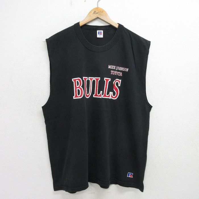 XL/古着 ラッセル ノースリーブ ビンテージ Tシャツ メンズ 00s ブルズ トヨタ 大きいサイズ コットン クルーネック 黒 ブラック 24jun20 