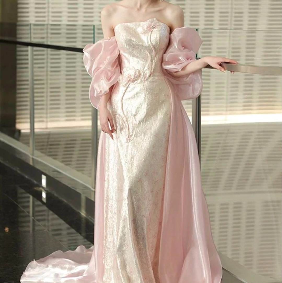 レディースファッション スパンコールにお花のデザインが美しい ショール付き ドレス