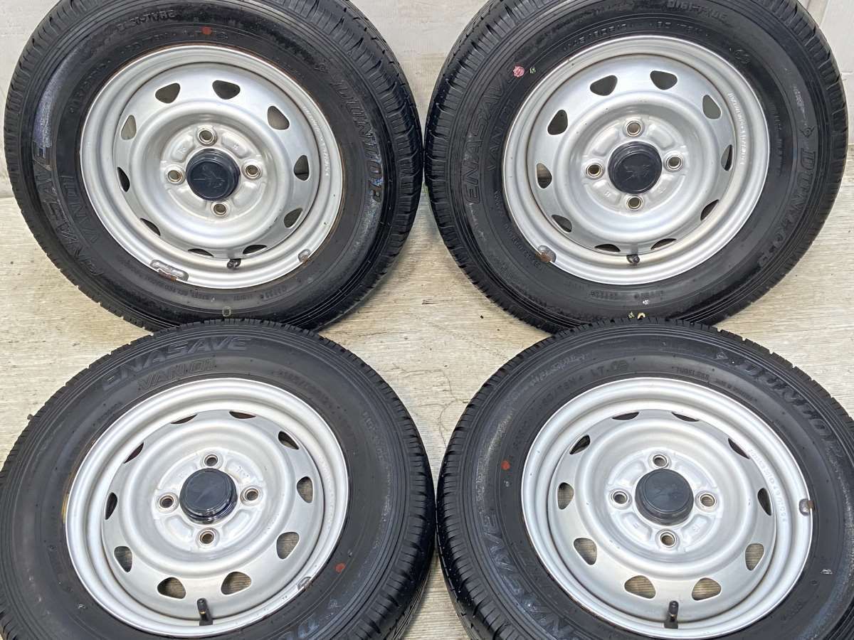 145/80R12 80/78LT nダンロップ エナセーブ VAN01 n　 キャロウィン n12x3.5  100-4穴 n中古タイヤ サマータイヤ ホイールセット 4本セットn s12241225035