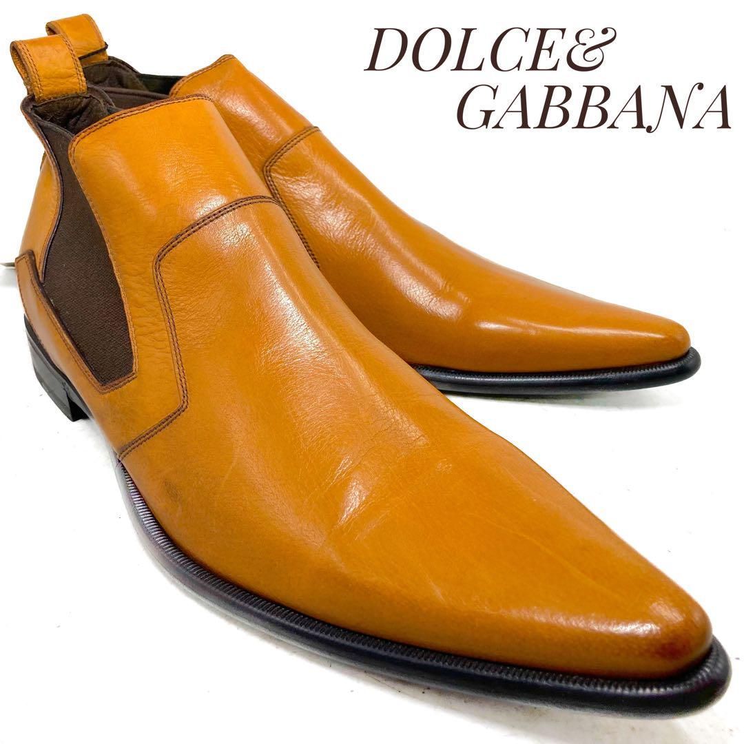 ♥ 展示品 DOLCE＆GABBANA レザーサイドゴアブーツ 茶 ブラウン 26.5cm