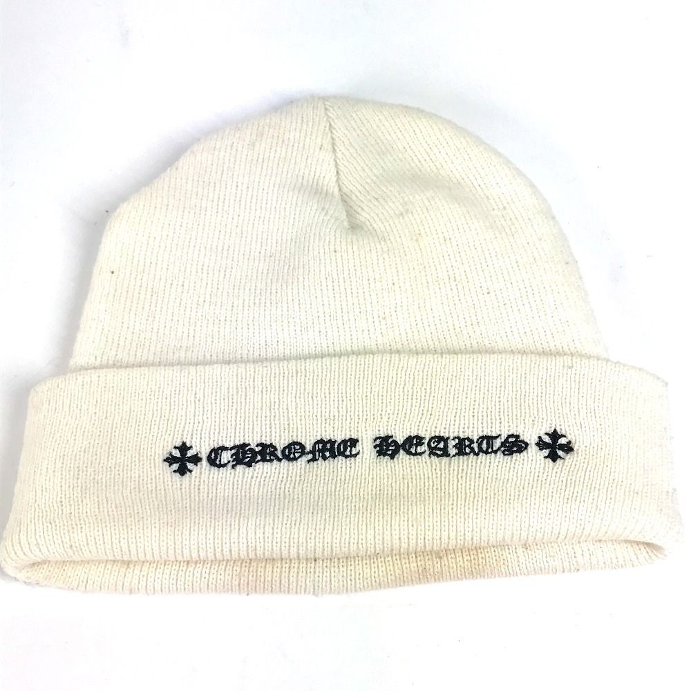 【正規品】CHROME HEARTS クロムハーツ ニット帽 ホワイト アクリル CHROME HEARTS クロムハーツ ニット帽 ロゴ アクリル ホワイト