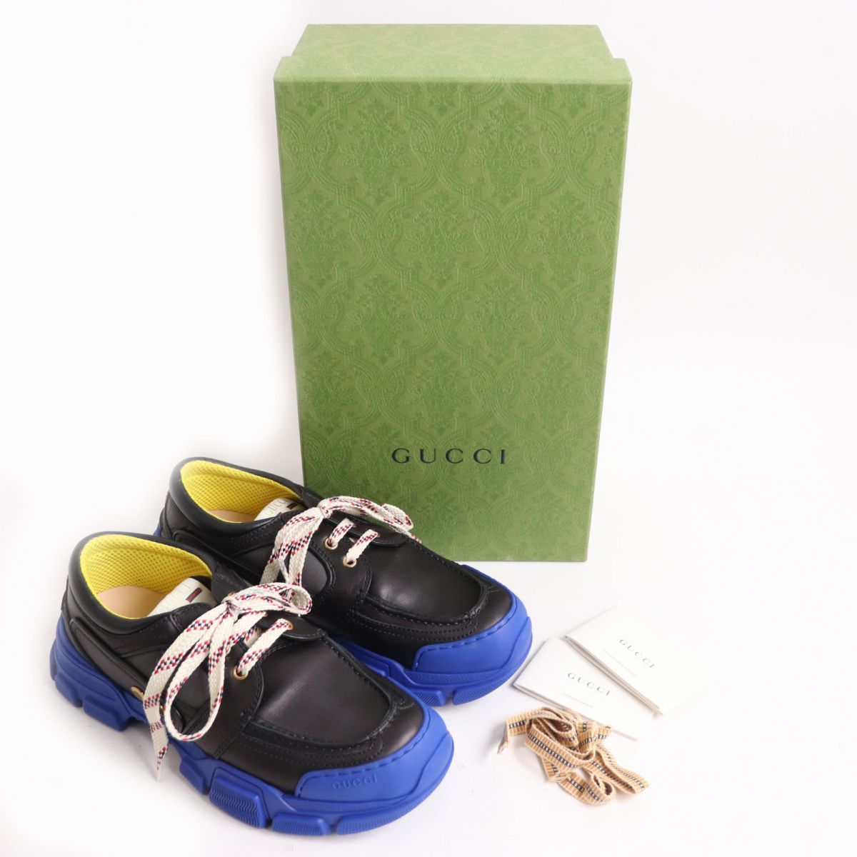 極美品◇GUCCI グッチ 576048 BOATREK レースアップ レザー スニーカー/ダッドシューズ ブルー×ブラック 6 イタリア製  箱・替え紐付き - メルカリ