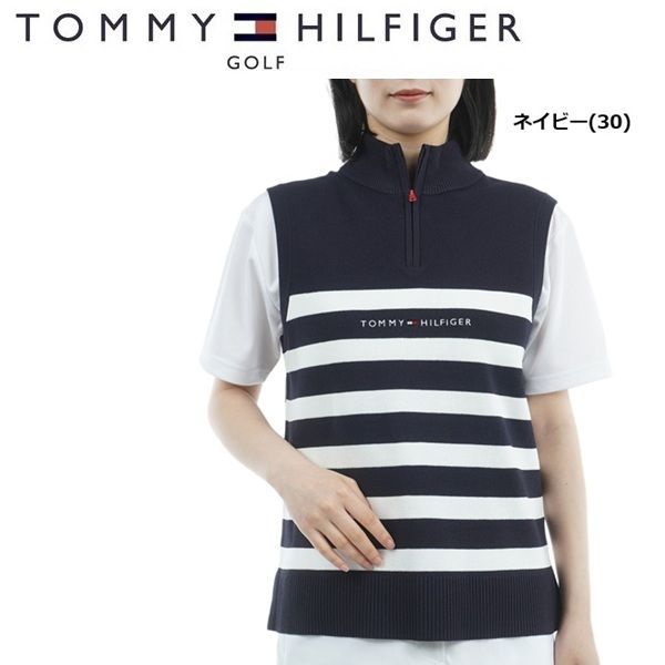 トミーヒルフィガー ゴルフ レディース ベスト フロントロゴ ハイネック ノースリーブニット TOMMY HILFIGER GOLF THLA561 秋冬モデル ネイビー 30