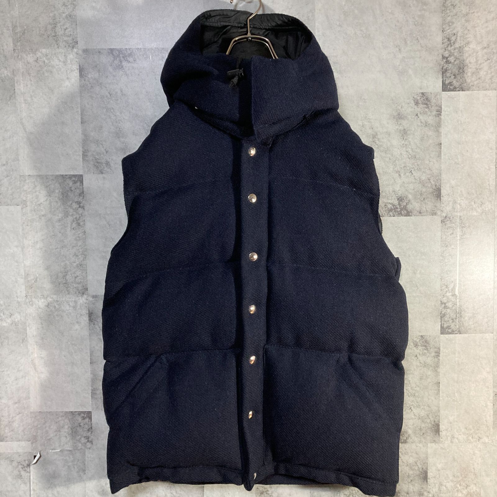 Crescent Down Works クレセントダウンワークス ハリスツイード ダウンベスト フーディ 2WAY ネイビー L マークマクナイリー別注