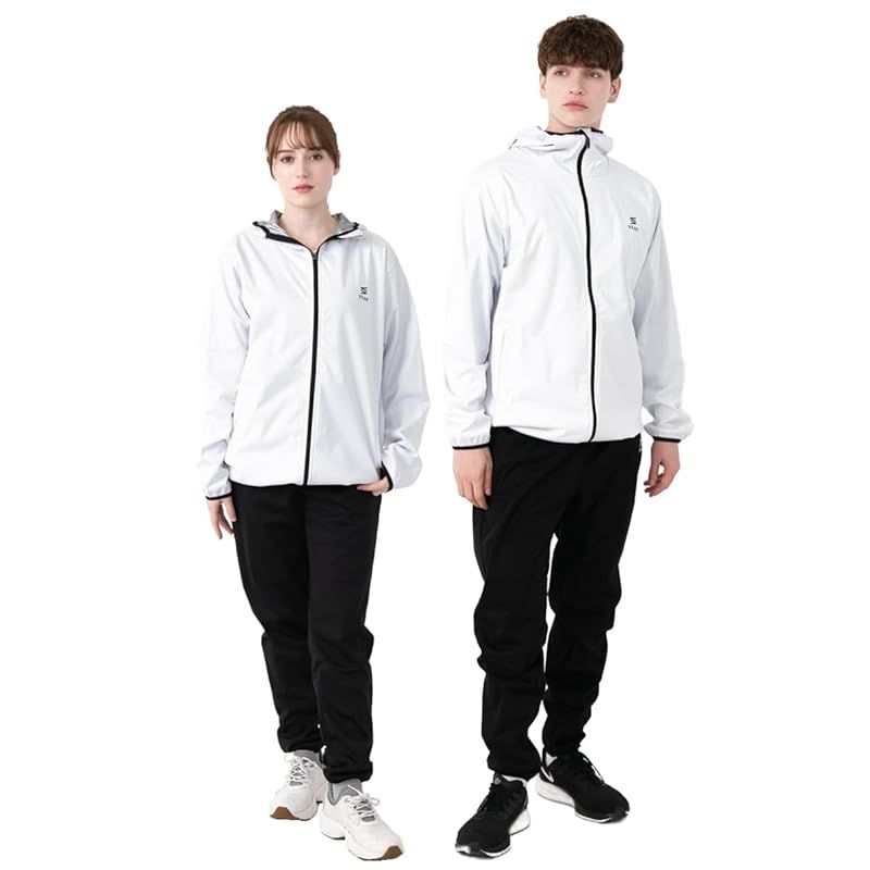 【新着商品】[ＳｔＡｎ] サウナスーツ メンズ レディース ダイエットウェア 男女兼用 上下セット［フルジップ］ (オールホワイト， 2XL)