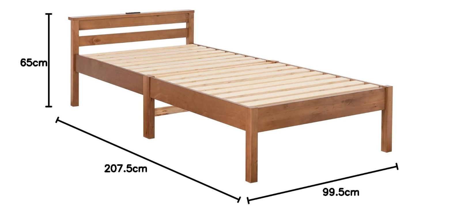 付き シングル コンセント ライトブラウン 棚 工具不要 幅99.5 耐荷重200kg 奥行207.5 組立”３分”ベッド 高さ65 ベッドフレーム すのこベッド １台 ベッド MB-5150S-LBR 萩原