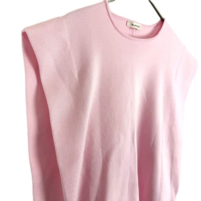  ブラミンク BLAMINK ベスト コットン ニット１４G クルーネック ノ―スリーブ フレンチスリーブ ピンク ノースリーブ ニット セーター