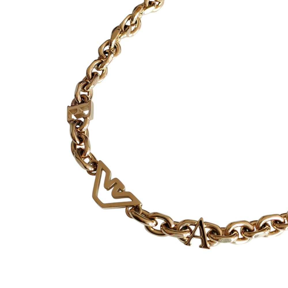 新品同様 EMPORIO ARMANI エンポリオアルマーニ ステンレス イーグルモチーフ チェーンネックレス アクセサリー 箱付き ゴールド レディース 古着 中古 USED