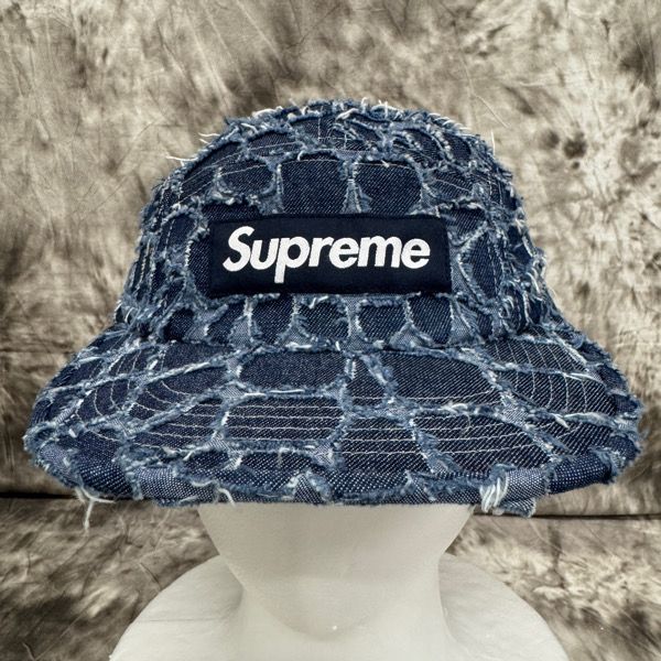 25SS 新品 シュプリーム アメリカ製 フレイド クロコデニムキャンプキャップ Supreme(シュプリーム) 25SS Frayed Croc Denim Camp Cap