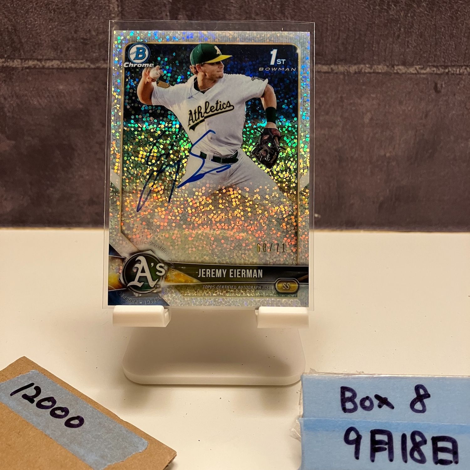 2018 Topps Bowman Chrome Jeremy Eierman 68|71 直筆サイン Oakland Athletics Speckle Refractor カード