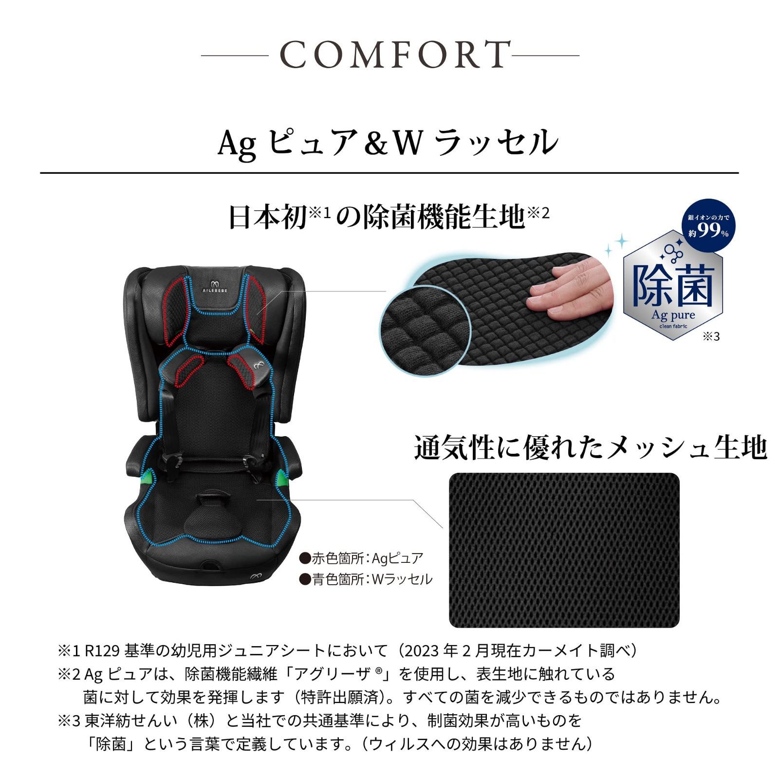 カーメイト(エールベベ) チャイルドシート 安全基準(R129) ジュニアシート ISOFIX 1歳から使える 除菌 パパットR パールブラック  ジャンピングハーネス搭載 CF135 - メルカリ