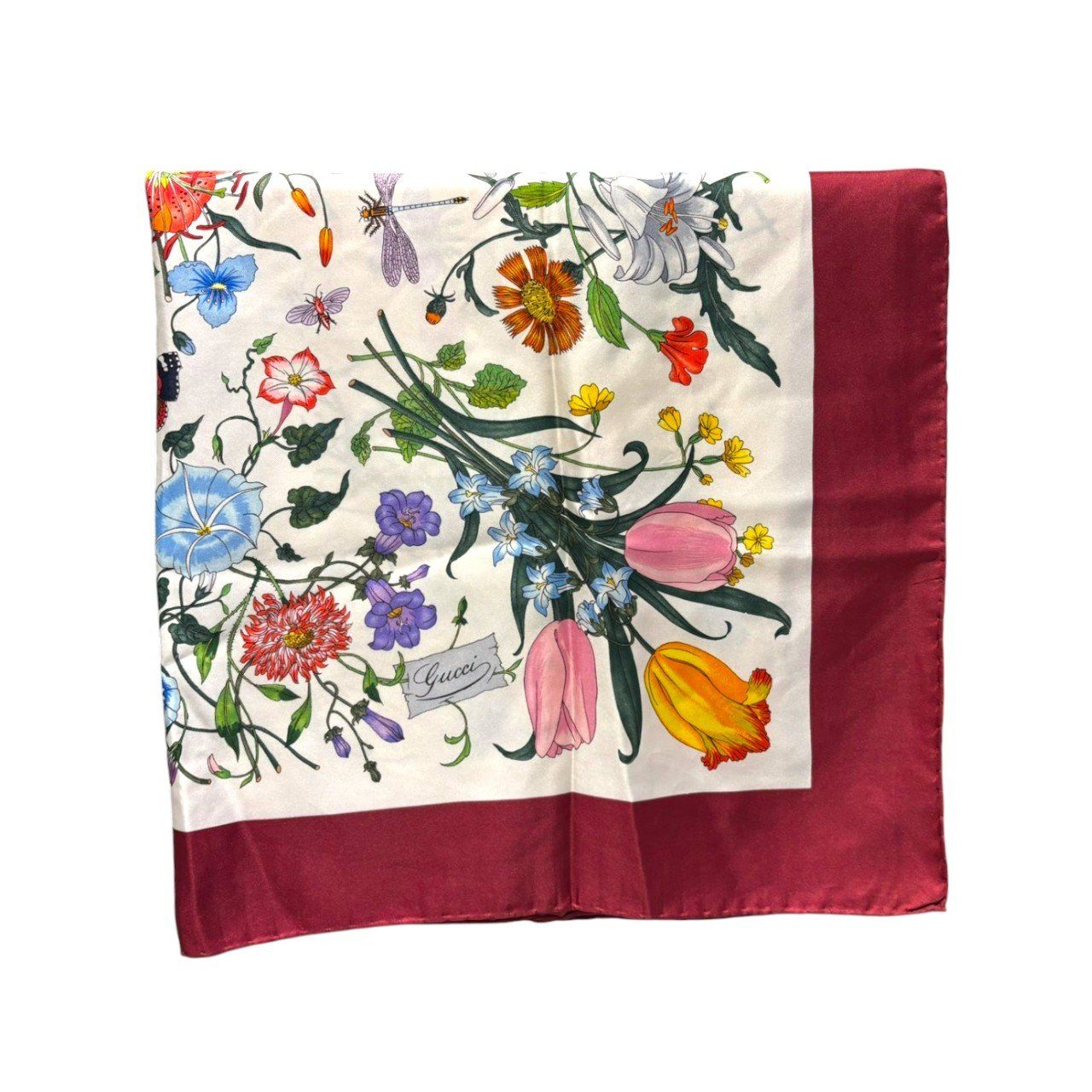GUCCI (グッチ) 花柄シルクスカーフ レディース バーガンディ ー