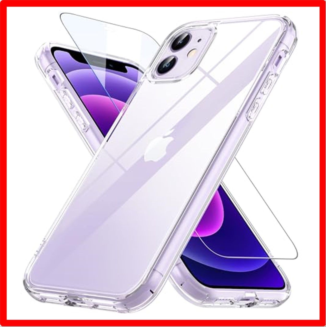 【セール中】 iPhone 12 mini_クリア（透明） OWKEY iPhone 12 mini ケース 【ガラスフィルム付き】 透明 黄ばみなし 耐久性