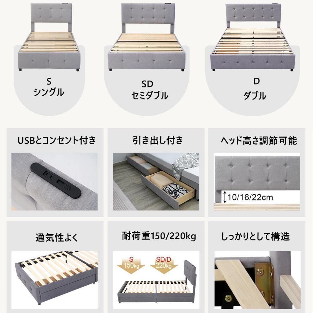 ファブリックベッド ベッドフレームのみ