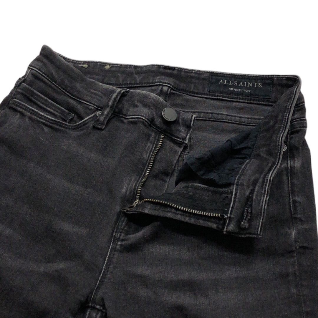 【中古品】ALLSAINTS オールセインツ ジーンズ ブラックデニム スキニーパンツ ダメージ 27 黒 ブラック