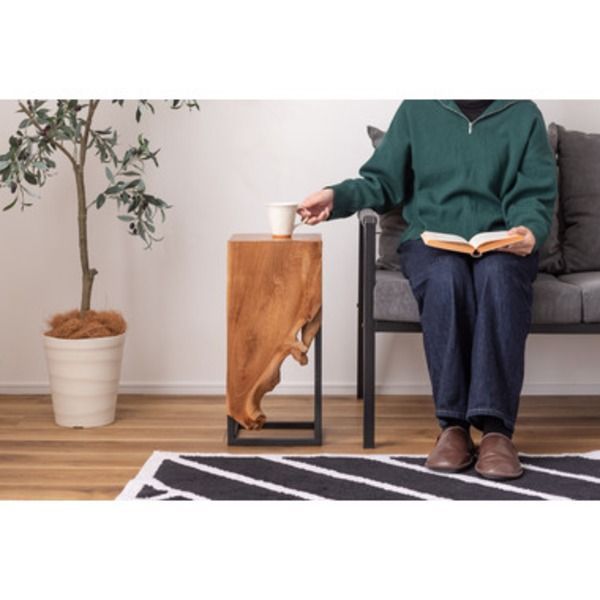  プランタースタンド 約幅25×奥行25.5×高さ55 cm ブラウン 天然木 チーク スチール リビング インテリア家具 生活家具 その他 ガーデンファニチャー