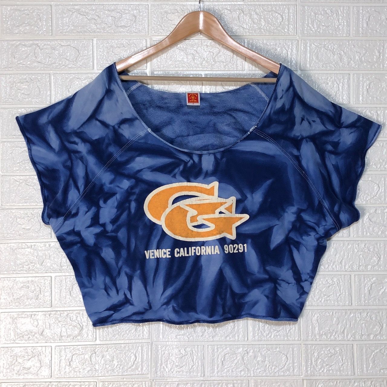 ゴールドジム ブルー タイダイ プリント クロップド Tシャツ