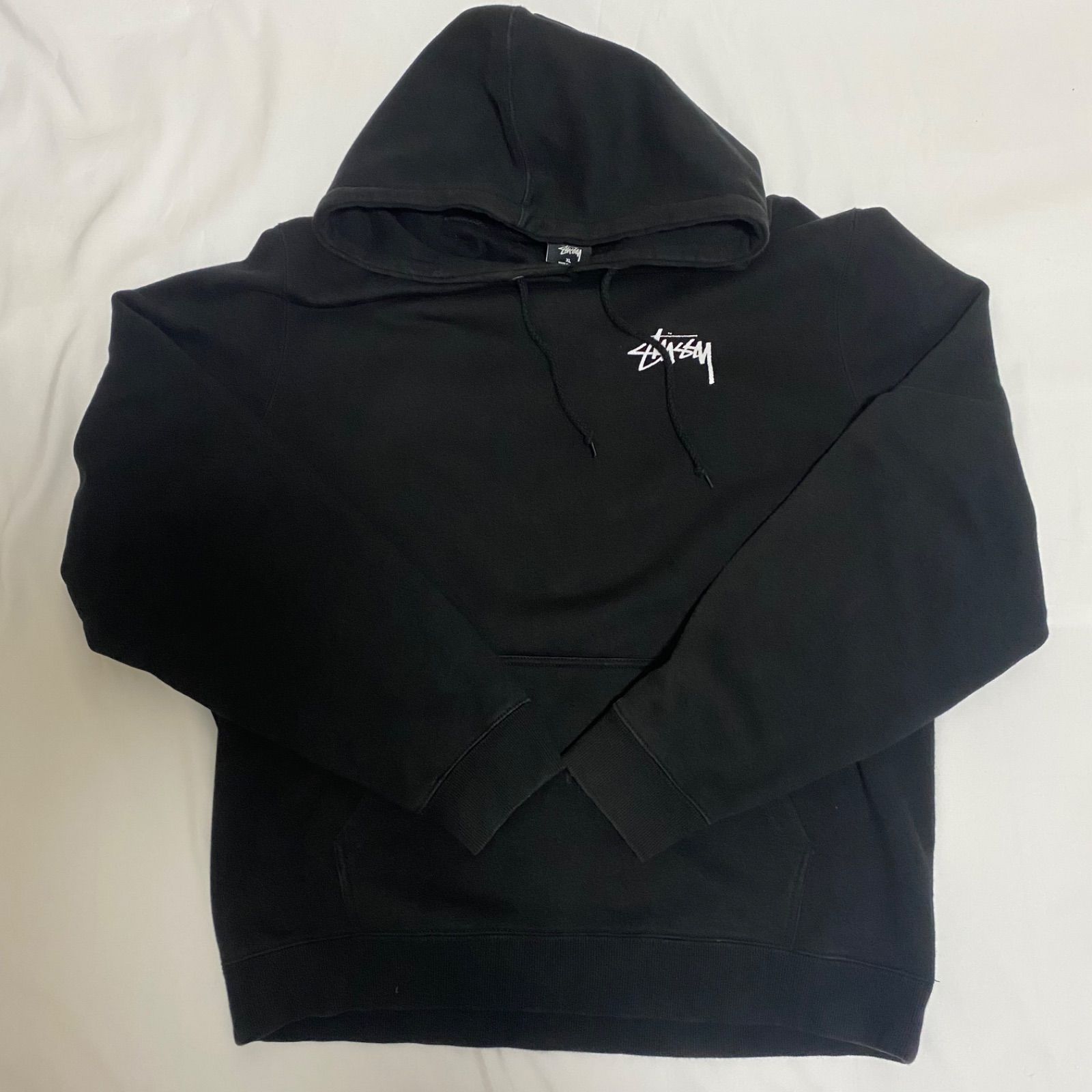 STUSSY パーカー ヘビーウエイト ブラック バックプリント （XL 