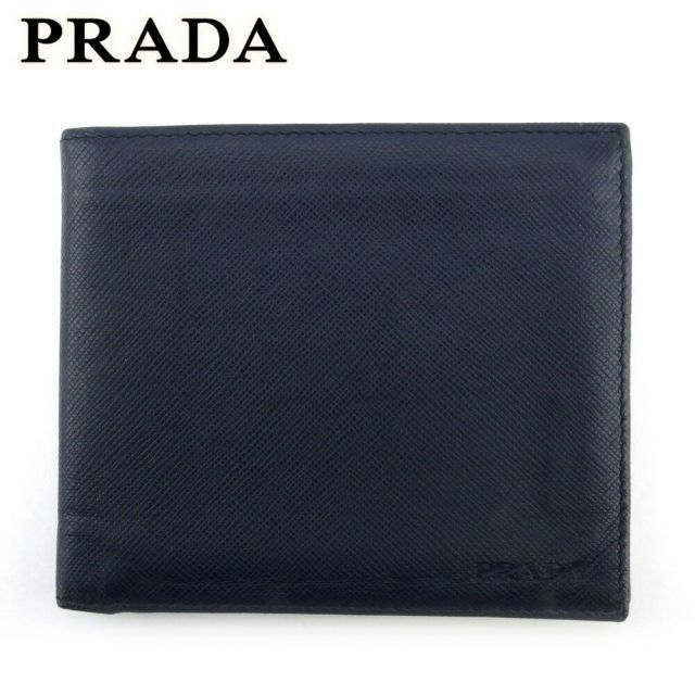 プラダ 二つ折り 財布 ミニ財布 メンズ ロゴ ネイビー