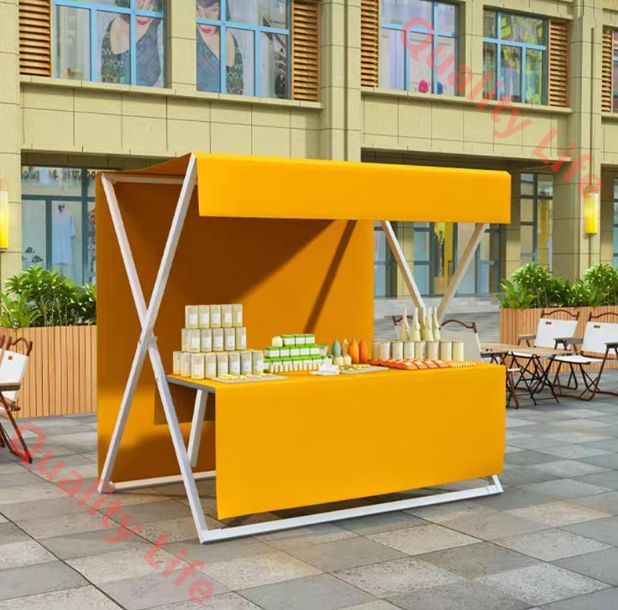 屋台ブース 仮設屋台セット 折りたたみ式 金属製フレーム 幅150|200×奥行144×高さ200cm 軽量設計 移動 簡単組み立て 露店 販促 移動販売 屋外販売ブース 耐荷重250kg 150x144x200cm