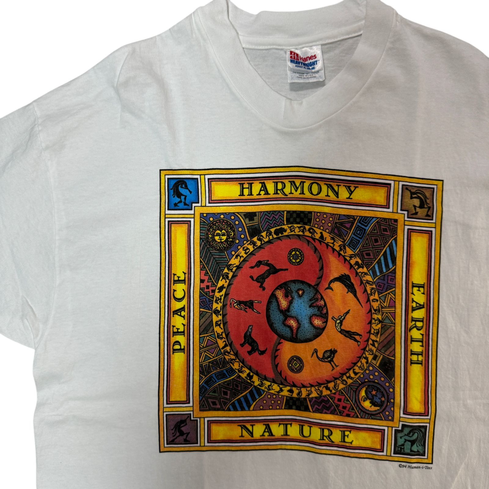 90s Human-i-Tees 地球 アース アニマル アート プリント Tシャツ XL