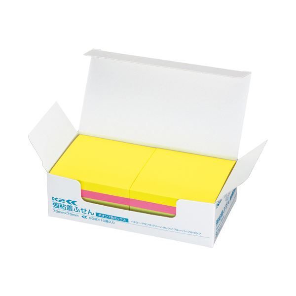 まとめ コクヨ 強粘着ふせん K2 75×75mm ネオン 7色 K2メ-KN7575X10 1パック 10冊 ×5セット