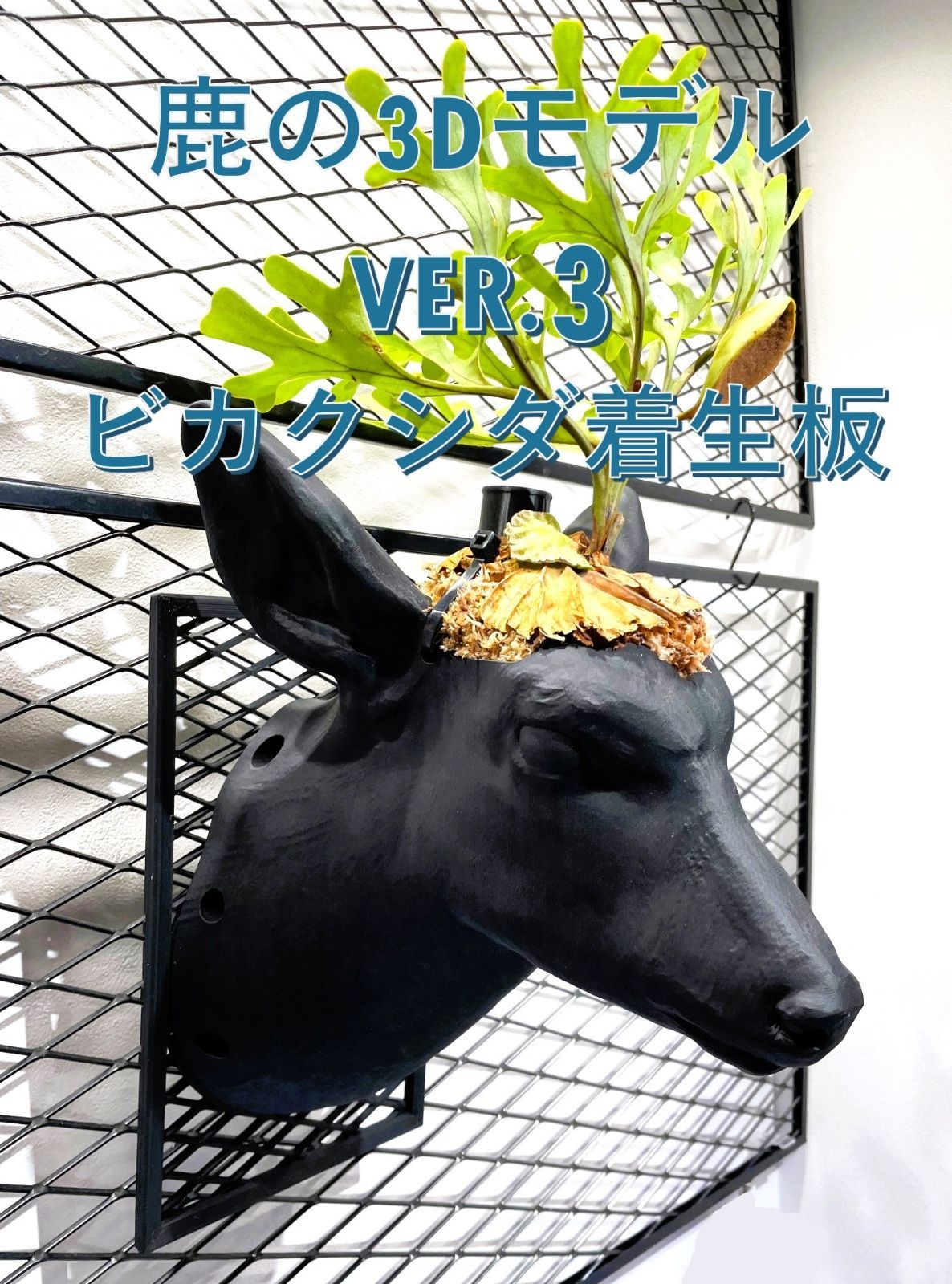 鹿の3Dモデル ver.3 ビカクシダ着生板 ブラック 210×280×235