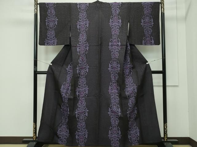 平和屋着物 上 お召 単衣 更紗花文 さが美扱い CZAA3863s5