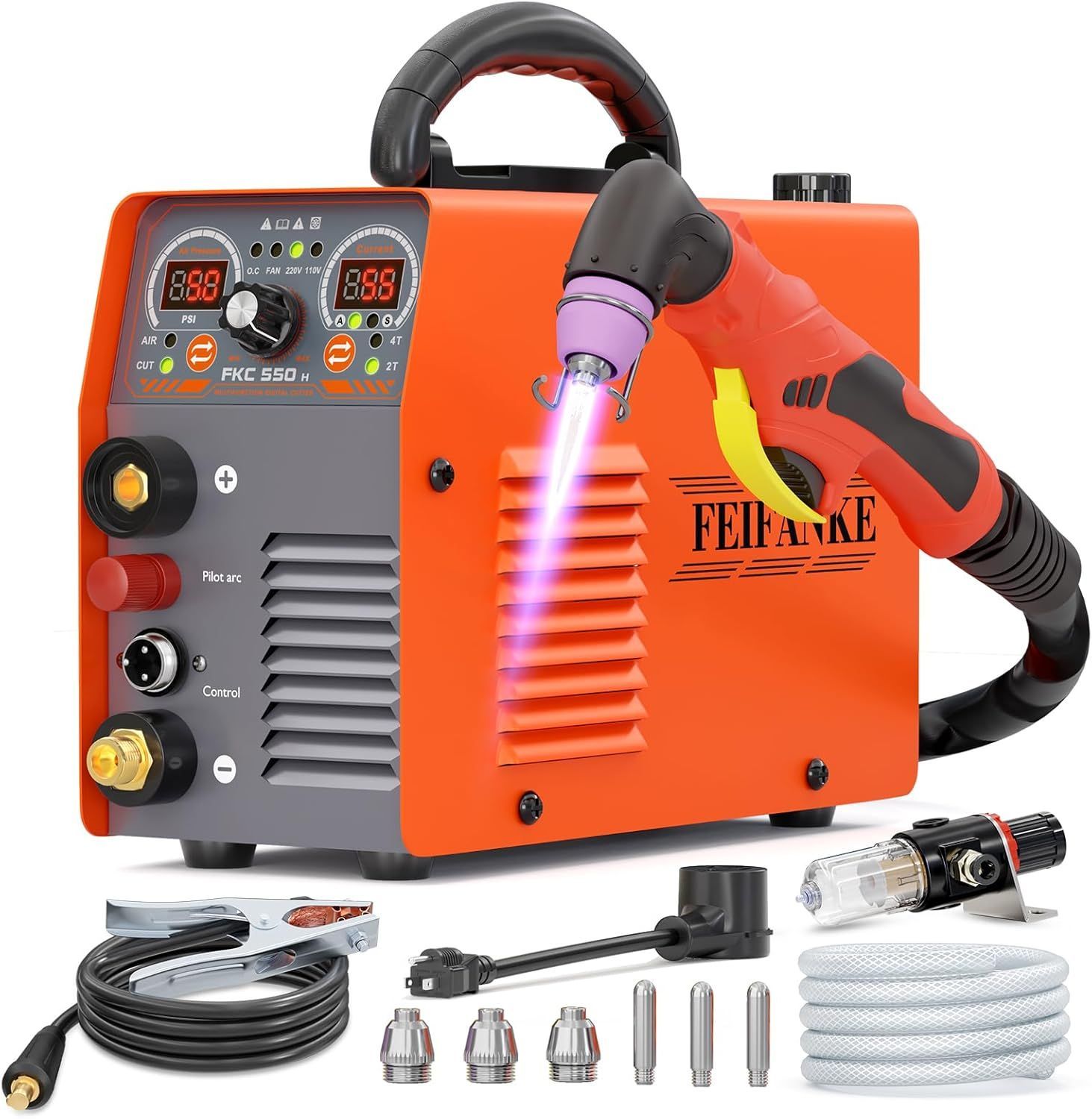 プラズマ切断機 100V|200V兼用 最大切断厚18mm 55Amp プラズマカッター 非接触高周波エアカレント IGBT インバーター 2T|4T制御 ステンレス鋼 アルミニウム 銅の切断用 ‎FKC-550H