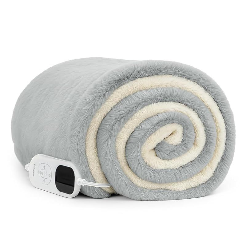 Rihazai 電気毛布 ひざ掛け 電気ブランケット 滑らか触感 切タイマー 洗える 洗濯機-手洗い対応 5段階温度 省エネ 掛け敷き両用 ラビットファー ポリエステル ふわふわ 180 140cm あったかブランケット PSE認証済 ダニ退治 DRM 1