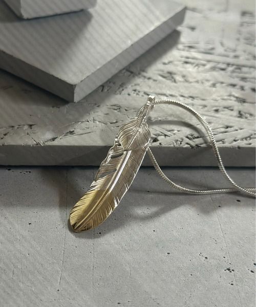 925シルバートップ　フェザー　ネックレス　bla-necklace-f001  M  FREE