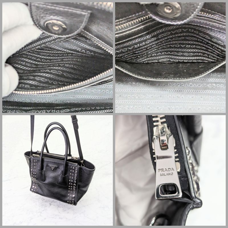 134 PRADA プラダ B2625O グラッセカーフ ２WAYトートバッグ スタッズ