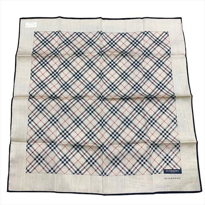 未使用 保管品 BURBERRY バーバリー ノバチェック 柄 ロゴ ハンカチ 綿