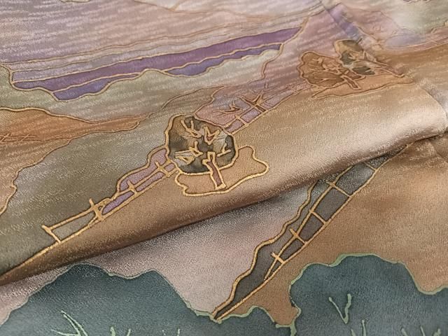 訪問着 辻ヶ花 金通し 紋無し 絞り 金彩 鹿の子 楓 椿 着物 053a d  