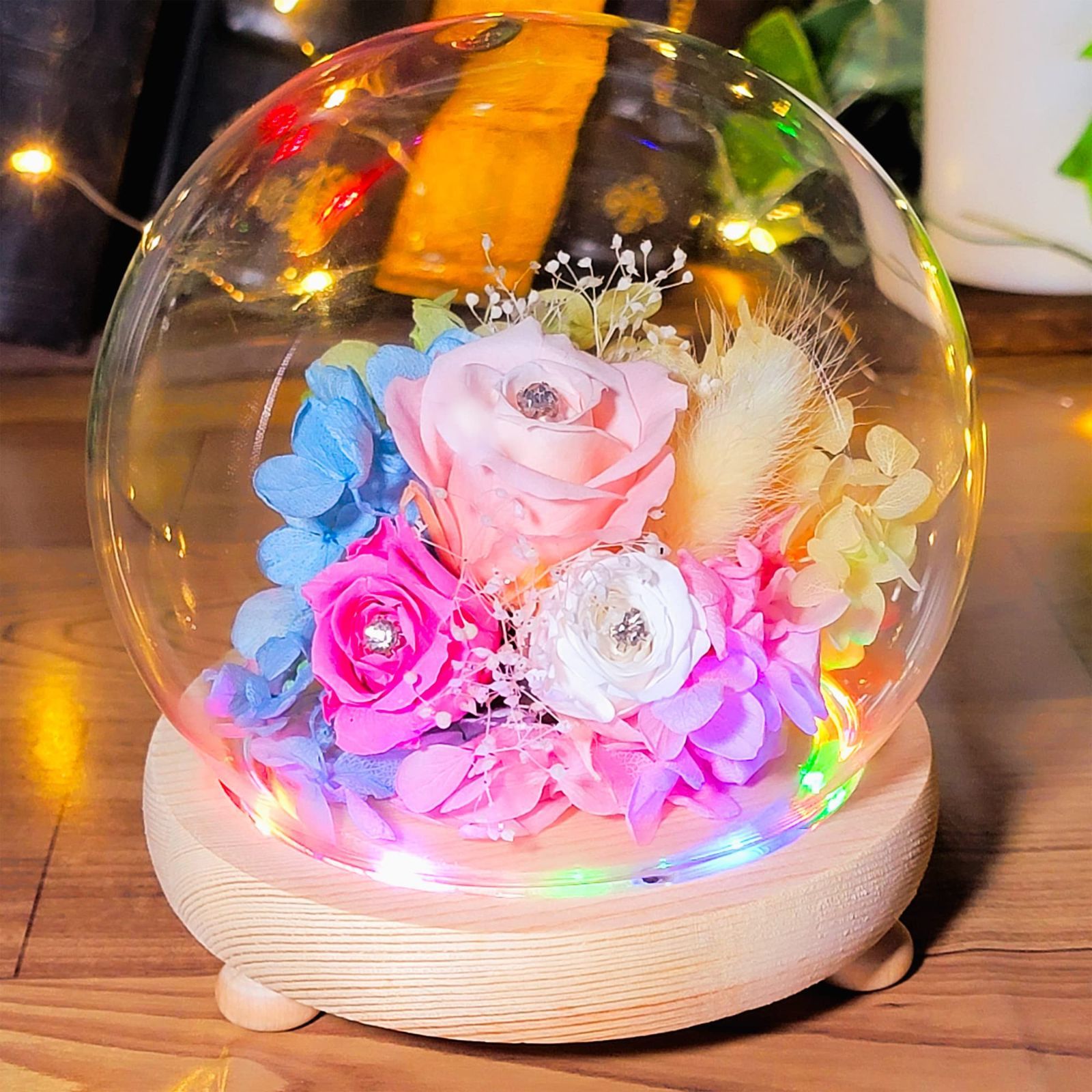 LEDライト ローズガラスドーム 薔薇のプレゼント フラワーギフト