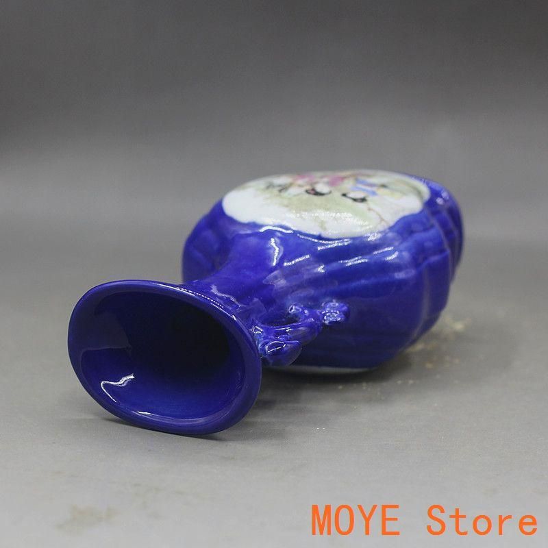 斉藍釉開窓西廂記両耳瓶  景徳鎮 陶磁器 装飾品 現代工芸品 美術品 置物 斉藍釉開窓西廂記両耳瓶 景徳鎮 陶磁器 装飾品 現代工芸品 美術