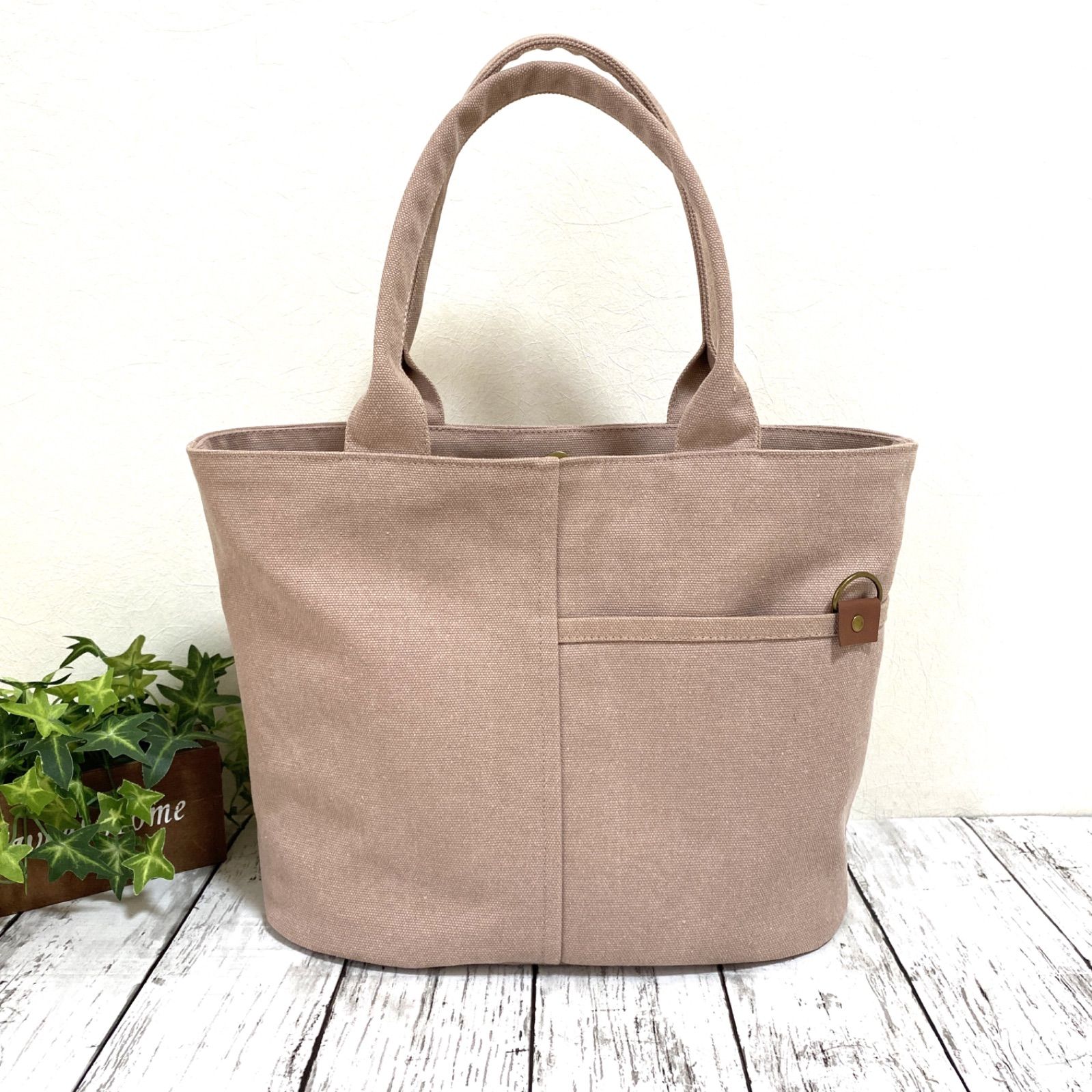 ハンドメイド、トートバック、帆布 マルシェ、ブラウン、バイカラースモーキーピンク ハンドメイド、トートバック、帆布 マルシェ、ブラウン、バイカラー