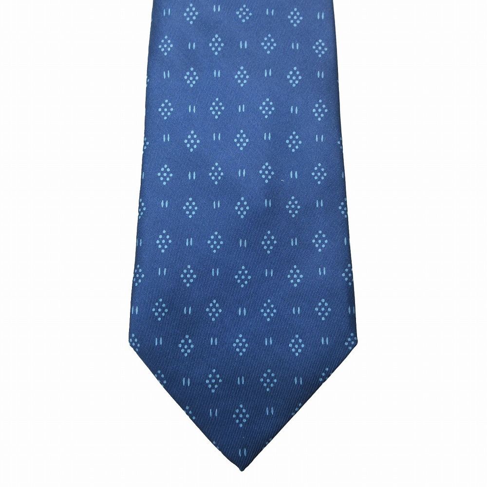 超美品　エルメス　ネクタイ　フランス製　ブルー　織りモザイク柄　シルク100% エルメス HERMES フランス製 シルク ネクタイ H織り H柄 美品