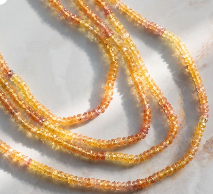 【約9cm】イエロー・オレンジ サファイア グラデーション ボタンカット（ロンデル）ビーズ