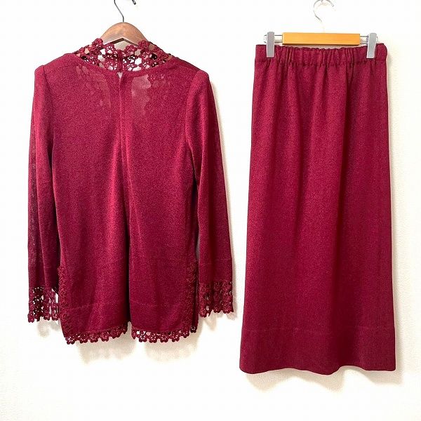 anc サイトウトヨコ 斉藤都世子 セットアップ 赤系 ニット かぎ編みレース ラメ レディース 967089