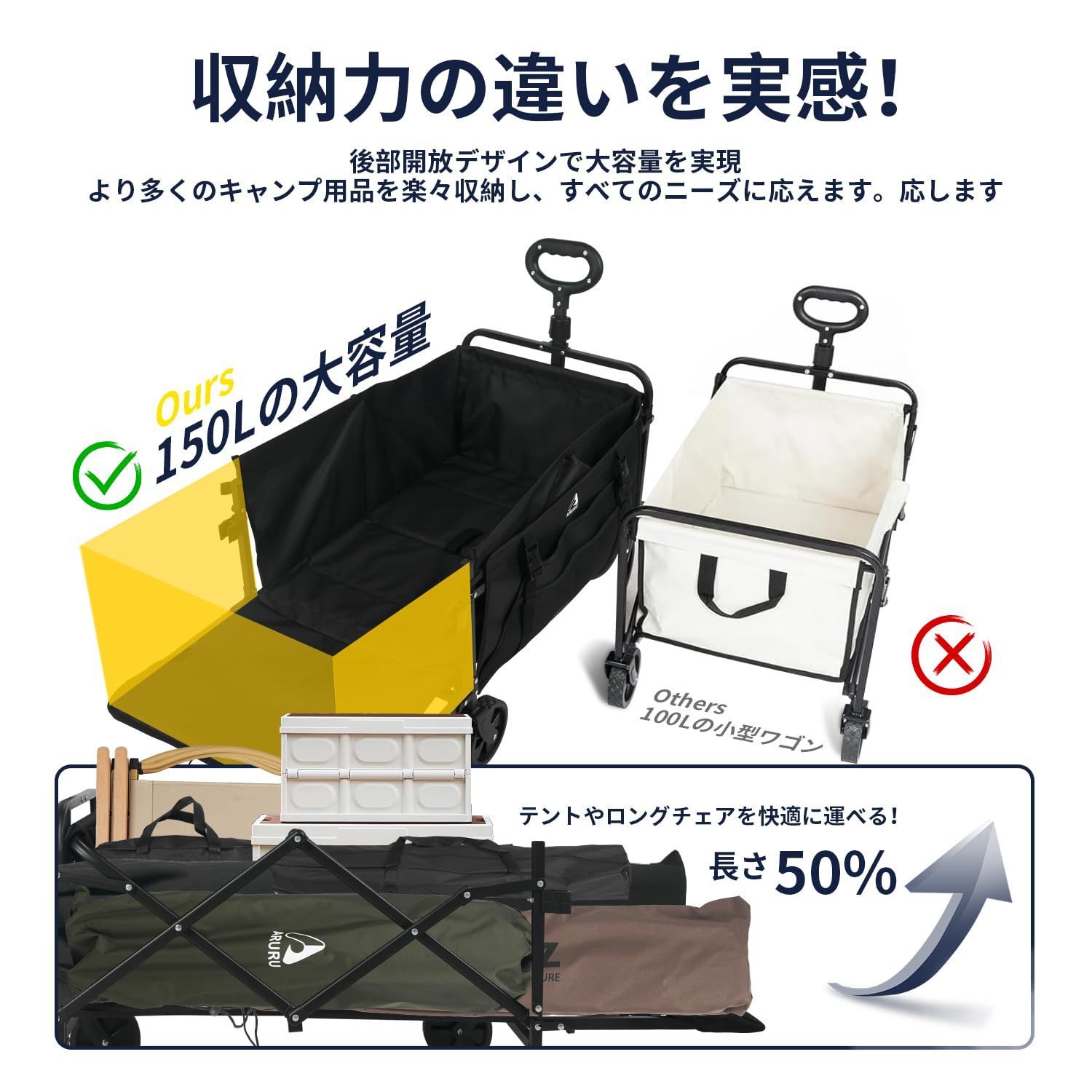 旅行用品 後部開放可】150L大容量 キャリーカート耐荷重150KG 【2024 