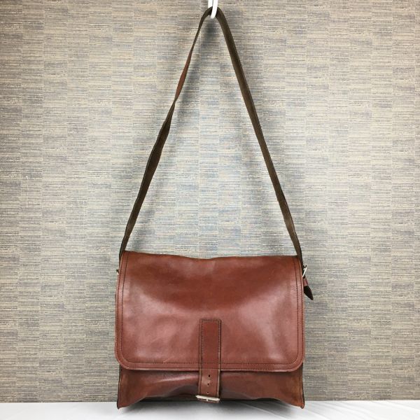 ハンドメイド　オールレザー　ショルダーバッグ　茶/ブラウン　管NO.B19-2 ハンドメイド オールレザー ショルダーバッグ 茶/ブラウン 管NO.B19-2