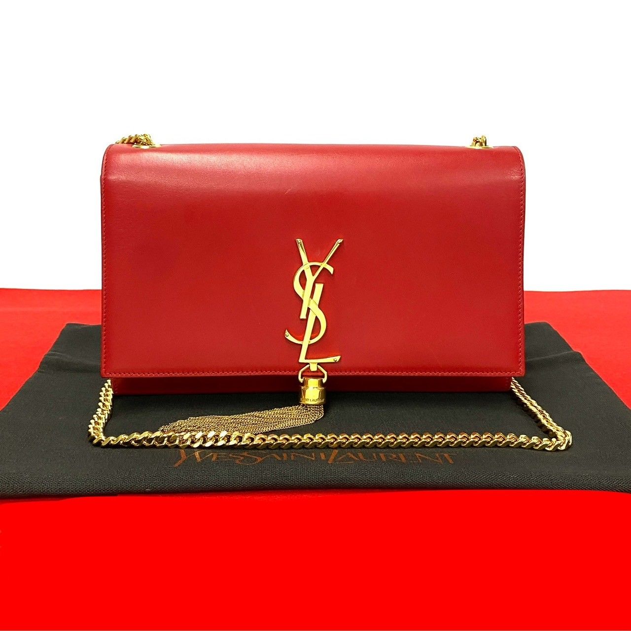 極 美品 SAINT LAURENT PARIS サンローランパリ ケイト YSL ロゴ 金具 レザー 本革 2way チェーン セミ  ショルダーバッグ レッド 16983 - メルカリ