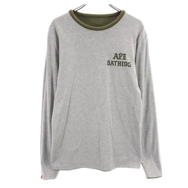 アベイシングエイプ 日本製 リバーシブル 長袖 Tシャツ S グレー
