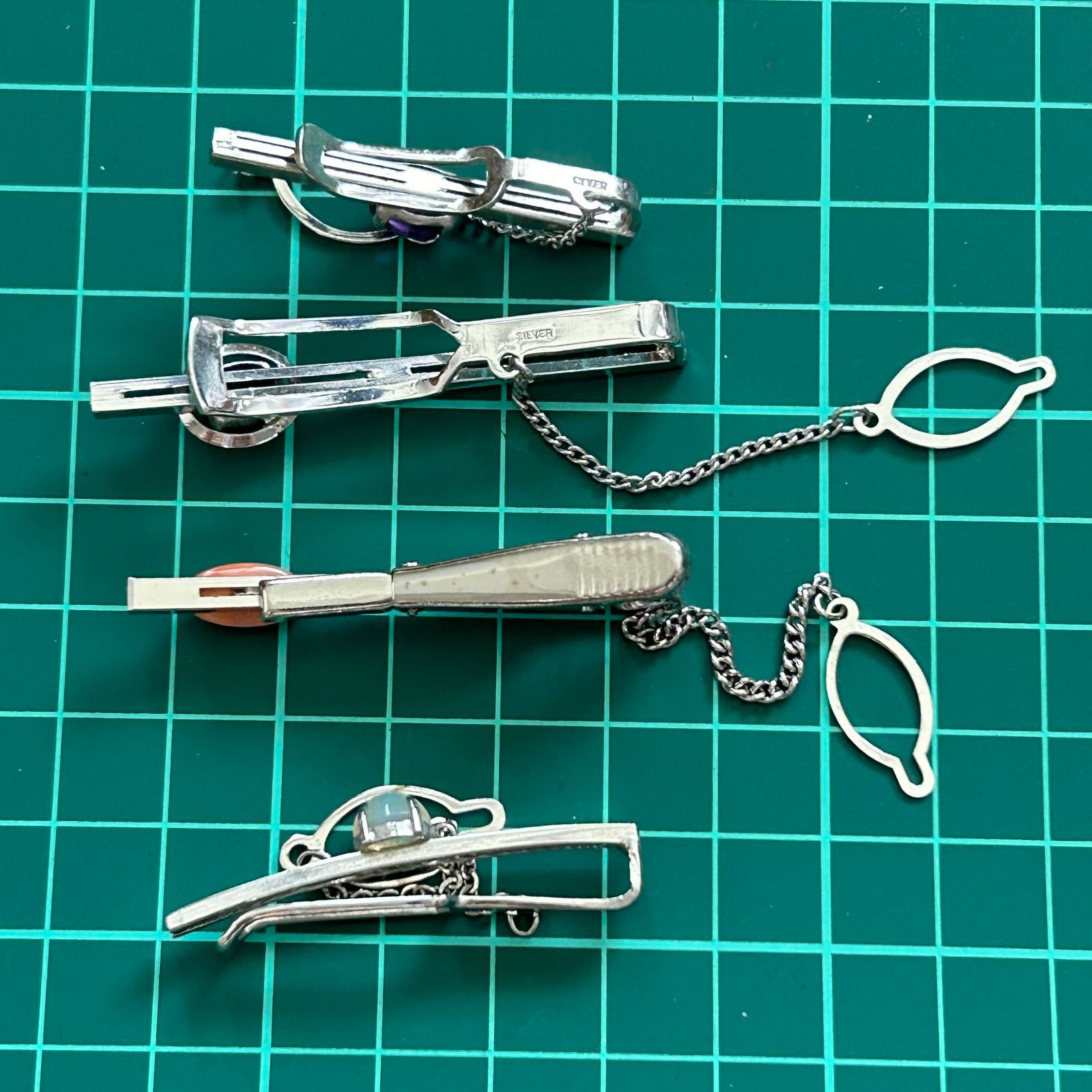 ネクタイピン 4個 まとめセット：3点 silver刻印アリ 石付き
