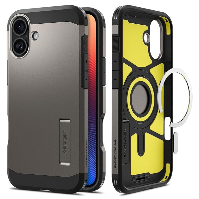 Spigen iPhone 16 ケース MagSafe対応 耐衝撃 マット 2重構造 米軍MIL規格 タフ・アーマー（AI）・マグフィット ACS08215 (ガンメタル) 1