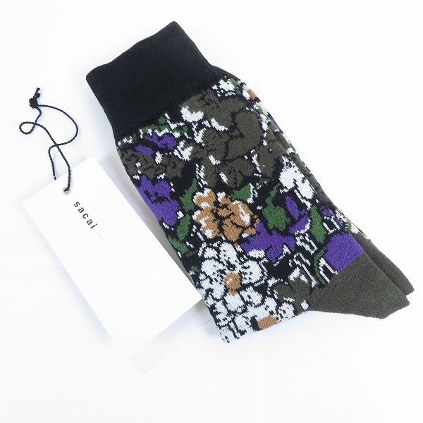 ae サカイ sacai ソックス 靴下 サイズ1 黒 カーキ マルチ 花柄