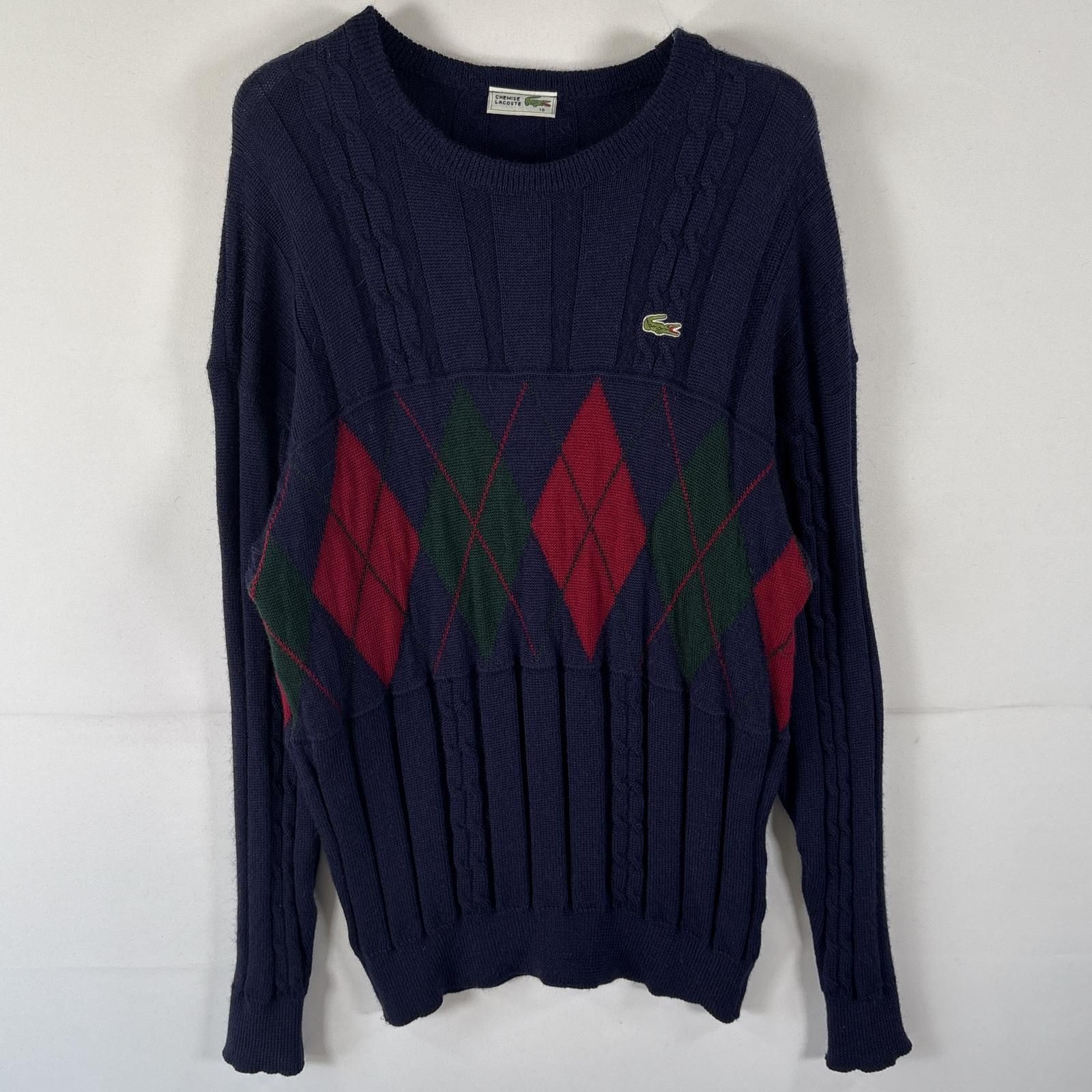 古着 90 s|90年代 ラコステ LACOSTE ニット セーター アーガイル柄 ウール オーストラリア製 18 ネイビー マルチ メンズ